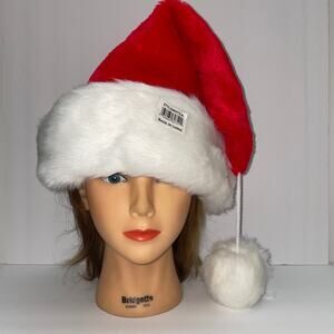 ADULT SANTA VELVET PLUSH RED HAT CHRISTMAS COSTUME ACCESSORY NEW